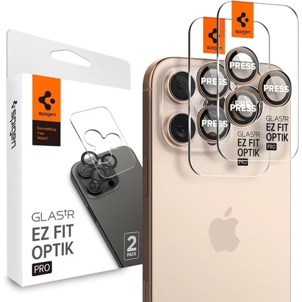 Spigen [2-Pack] iPhone 16 Pro Max/16 Pro Linsskydd Härdat glas EZ FIT Brun