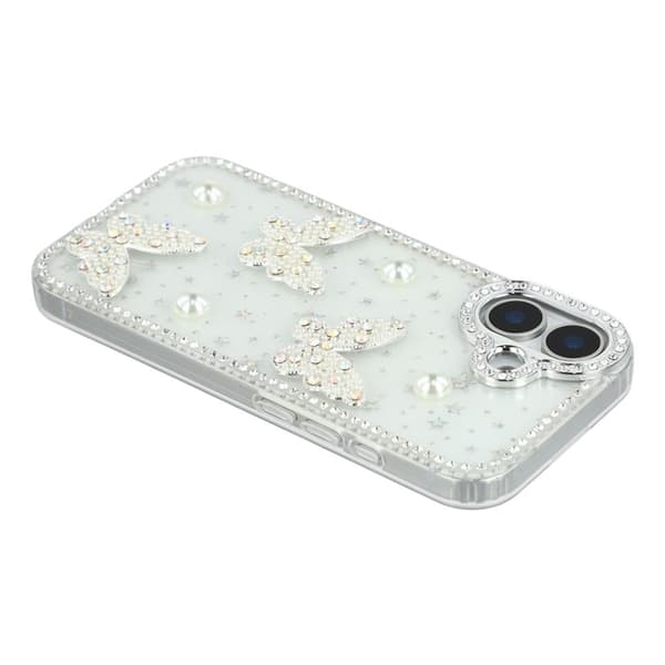 Mobilskal till iPhone 17 Rhinestone Edge Pearl Butterfly Transparent