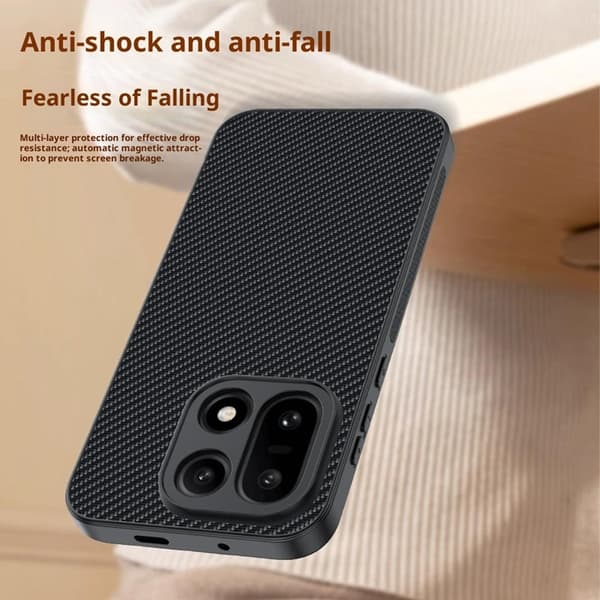 Mobilskal till OnePlus 15 5G Carbon Fiber Texture Läder - Guld Guld