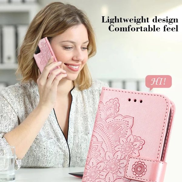iPhone 17 Pro Max Konstläder Plånboksfodral Floral Pattern - Rosa Rosa