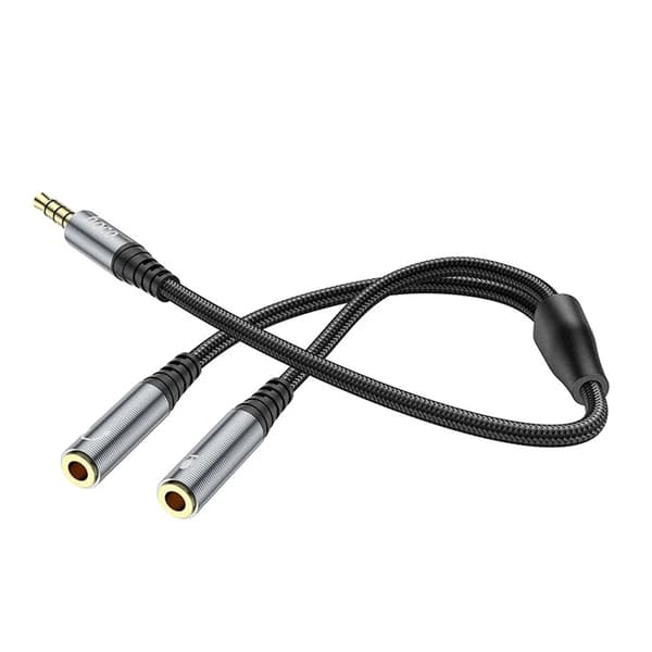 [2in1] Hoco AUX Jack (han) til 2x Jack (hun) Kabel 0,25 m - Metal Grå Grå