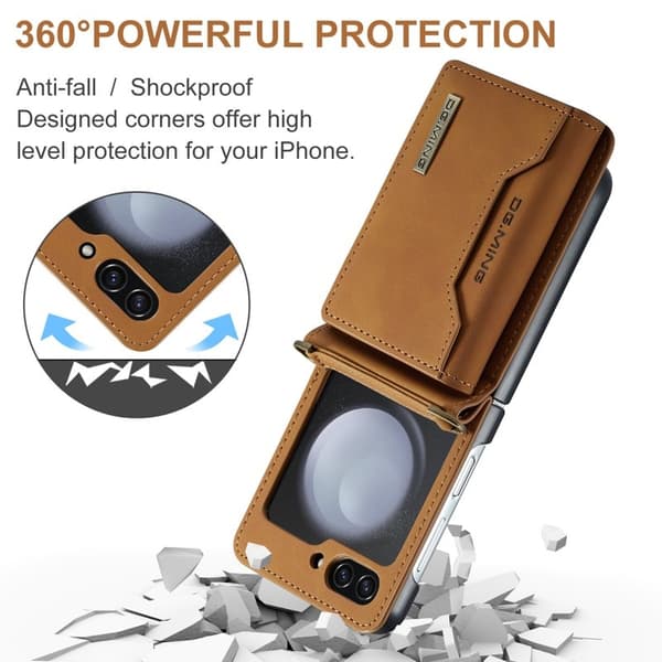 DG.MING Samsung Galaxy Z Flip5 Konstläder Plånboksfodral Magnetisk Brun