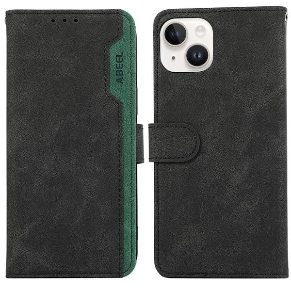ABEEL iPhone 15 Plus Konstläder Plånboksfodral RFID-Skydd Svart