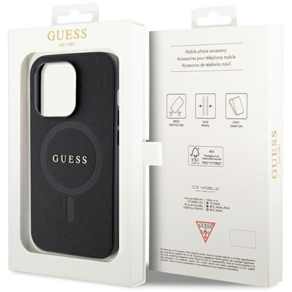 Guess iPhone 15 Pro Mobilskal Magsafe Saffiano - Svart Svart