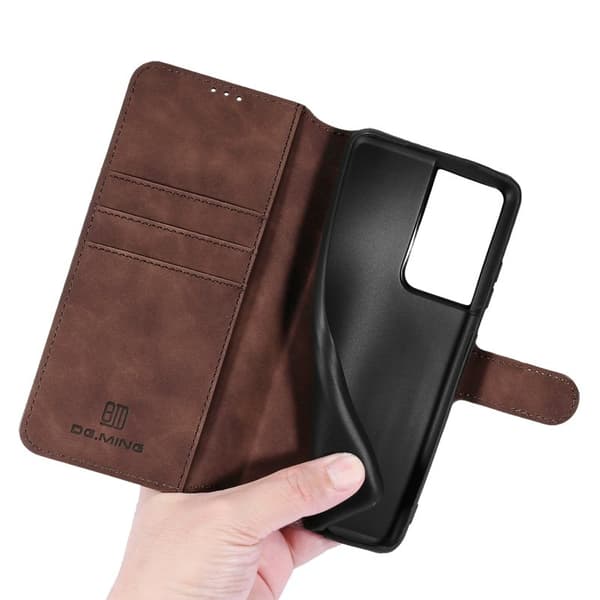 DG.MING Retro Konstläderplånboksfodral för Samsung Galaxy S21 Ultra - Brun