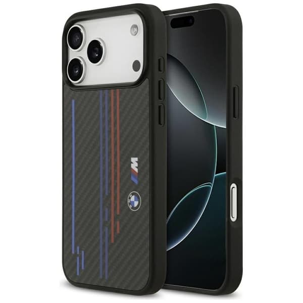 BMW telefontaske til iPhone 17 Pro Max MagSafe M Kevlar linjer & Logo - Sort Svart