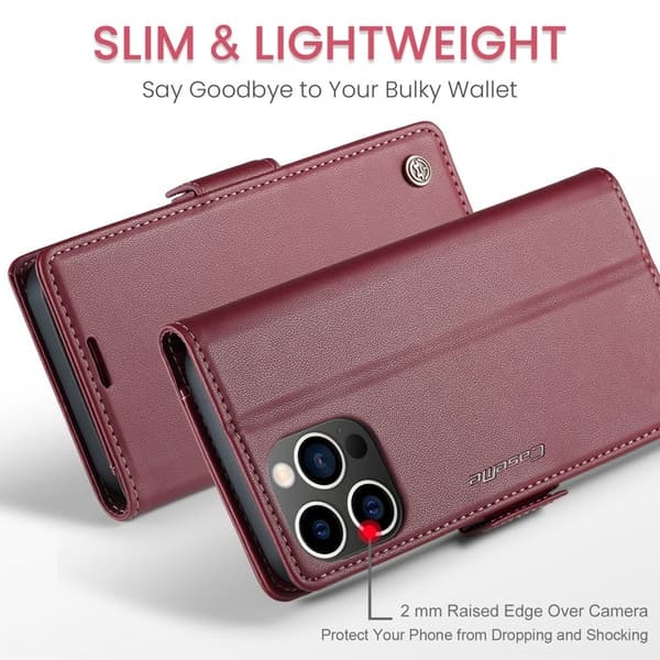 CASEME Plånboksfodral Konstläder för iPhone 15 Pro Max - Röd