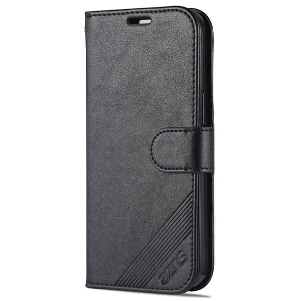AZNS iPhone 15 Plus Plånboksfodral - Ställ Konstläder + TPU - Svart