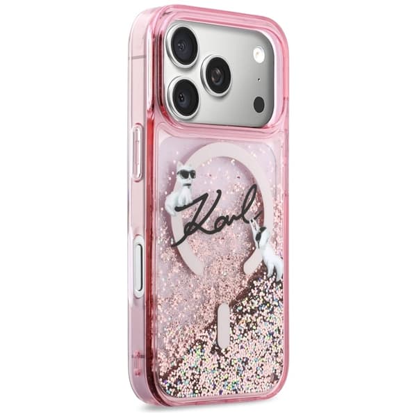 Karl Lagerfeld iPhone 17 Pro Max Mobilcover Magsafe Liquid Glitter Rosa