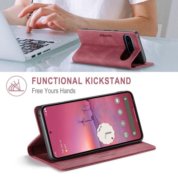 AUTSPACE Google Pixel 9 Pro Wallet Fodral KonstLäder - Röd