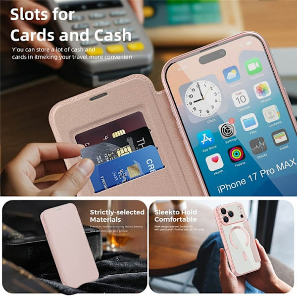 iPhone 17 Pro Max Plånboksfodral Magsafe RFID-Skydd - Rosa Rosa