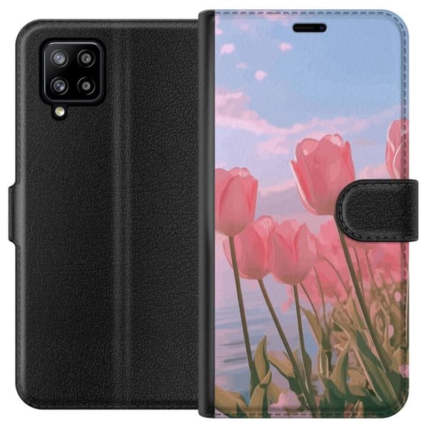 Pung Taske til Samsung Galaxy A42 5G med Lyserøde Tulipaner