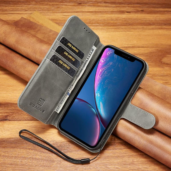 DG.MING Plånboksfodral Konstläder med Kortfack för iPhone XR - Grå