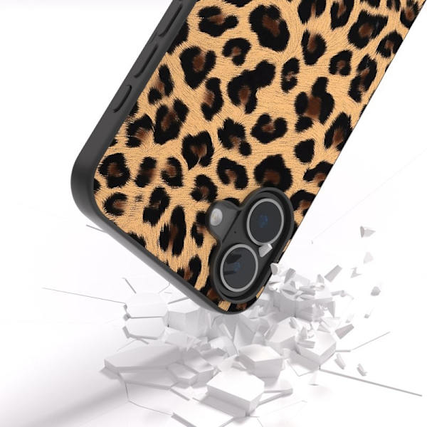 ABEEL Mobilskal till iPhone 16 Plus Leopardtryck Läder + TPU Champagne Guld