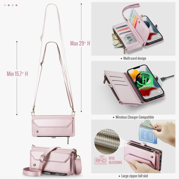 CASEME Plånboksfodral Konstläder för iPhone 13 Pro Max - Rosa