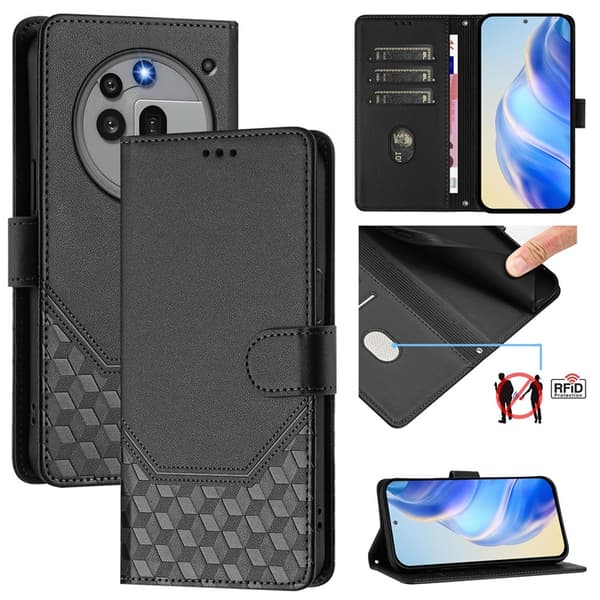 Nothing Phone (3a) Pro Plånboksfodral Imprinted Honeycomb RFID Svart