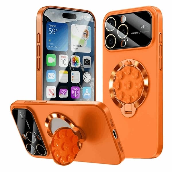 Mobilskal till iPhone 15 Pro Max Magsafe Sugkopphållare Kickstand - Orange Orange