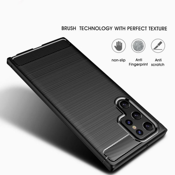 Carbon Fiber Brushed Texture Skal Galaxy S22 Ultra 5G - Svart Svart