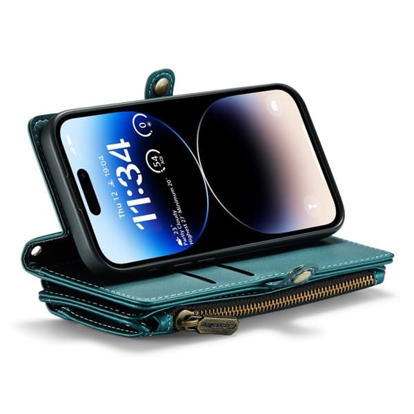 CASEME Plånboksfodral Konstläder för iPhone 14 Pro med kortfack - Grön