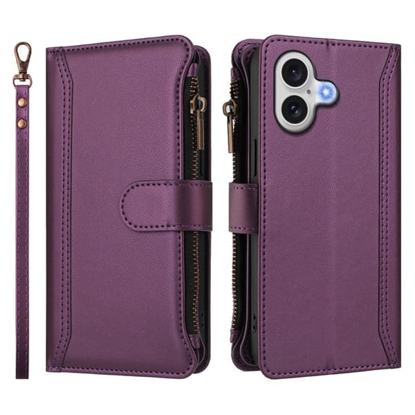 iPhone 17 Plånboksfodral Zipper Med Rem - Lila Lila