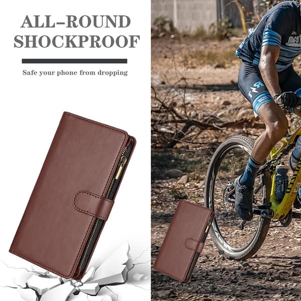 OnePlus 15 5G Konstläder Plånboksfodral Zipper Shockproof Brun