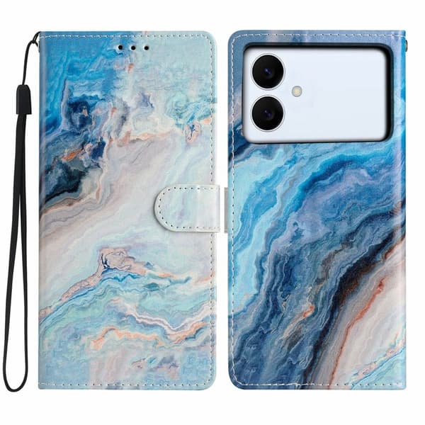 Samsung Galaxy S26 Edge Plånboksfodral Konstläder Mönstertryck Ställ Blå Marmor