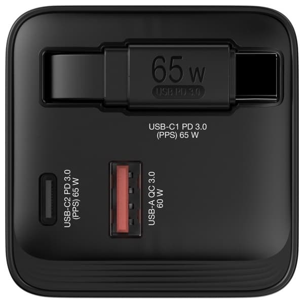 Verbatim Hurtigoplader 65W GaN USB-C USB-A EU/UK/USA - Sort Svart