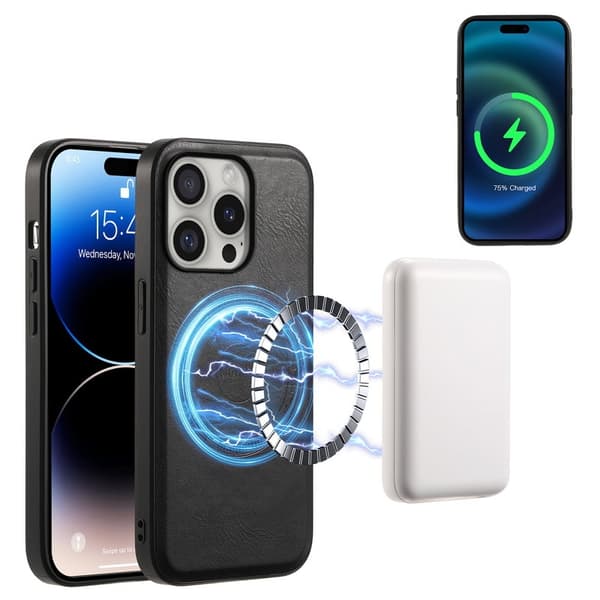 DENIOR A10 Mobilskal till iPhone 16 Pro Max Äkta Läder Svart