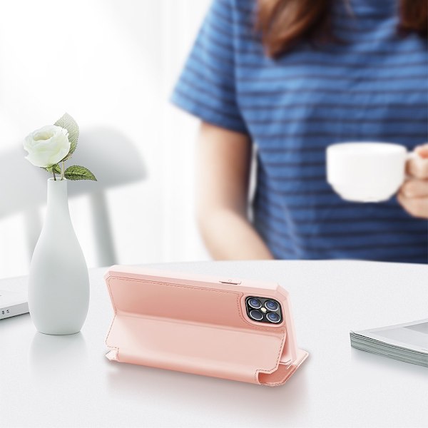 Dux Ducis Auto-absorbed Läder Plånboksfodral iPhone 12 Pro Max - Rose Gold Rosa