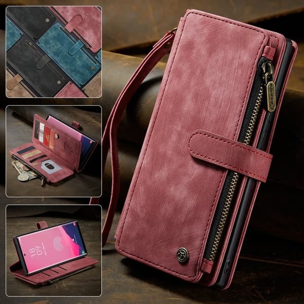 CASEME Konstläder Plånboksfodral för Samsung Galaxy S25 Ultra Röd