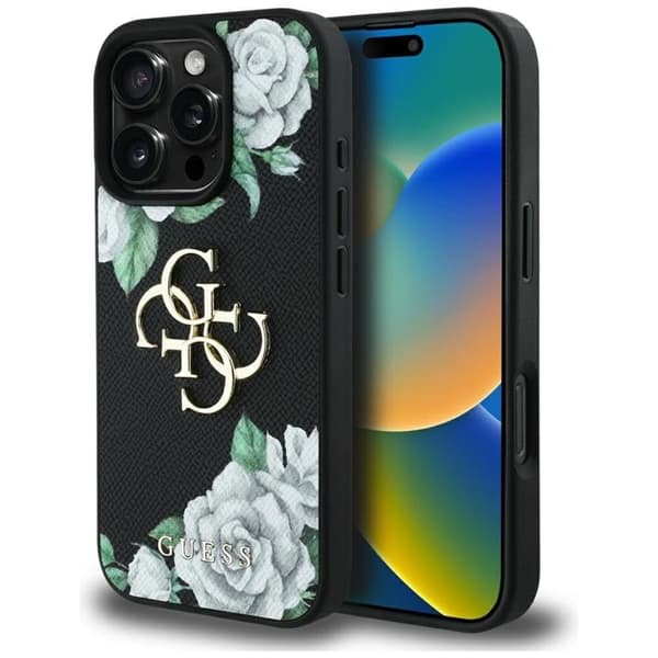 Guess Mobilskal till iPhone 16 Pro Max Grained Roses Big 4G logo Svart