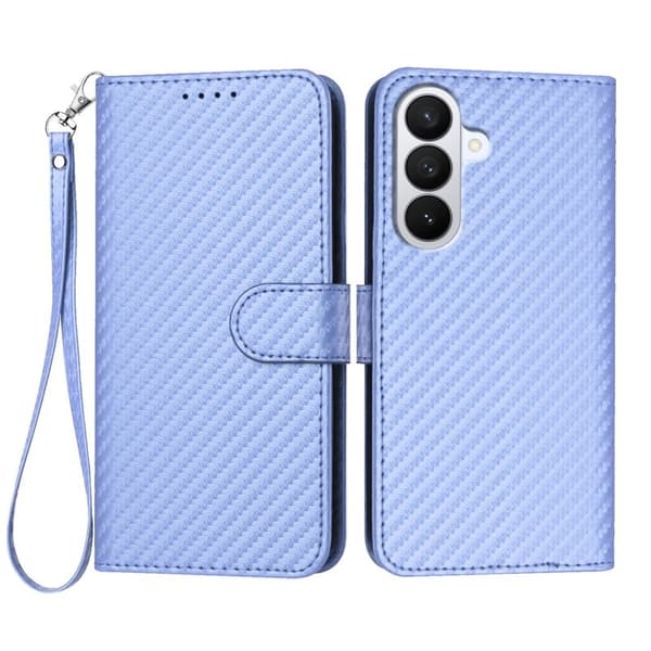 Samsung Galaxy S26 Pro Plånboksfodral Konstläder Med Rem Kolfiber - Lila