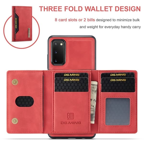 DG.MING 2-in-1 Konstläder Plånboksfodral för Samsung Galaxy S20 - Röd
