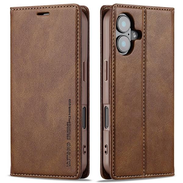 LC.IMEEKE iPhone 16 Plus Plånboksfodral Konstläder - Brun