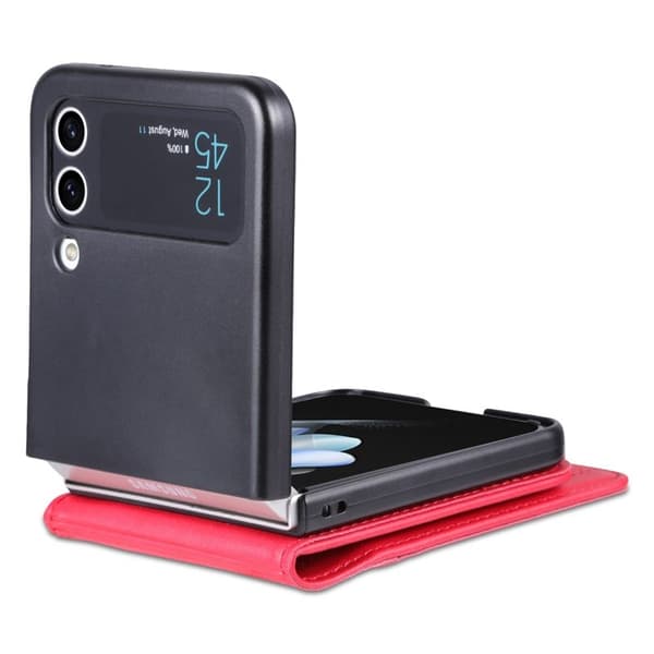 AZNS Samsung Galaxy Z Flip4 Plånboksfodral Konstläder - Röd