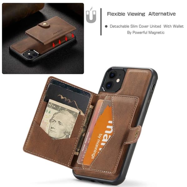 JEEHOOD Detachable Konstläder Plånboksfodral iPhone 11 6.1 tum Brun