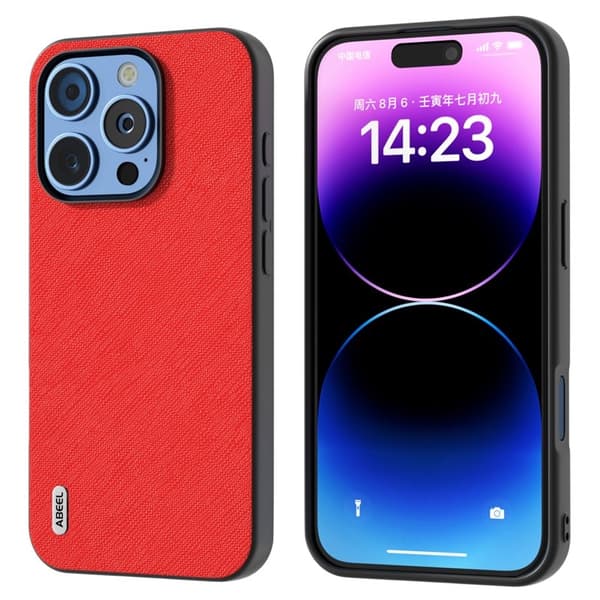 ABEEL Mobilskal till iPhone 16 Pro Max Äkta Läder Hybrid Röd