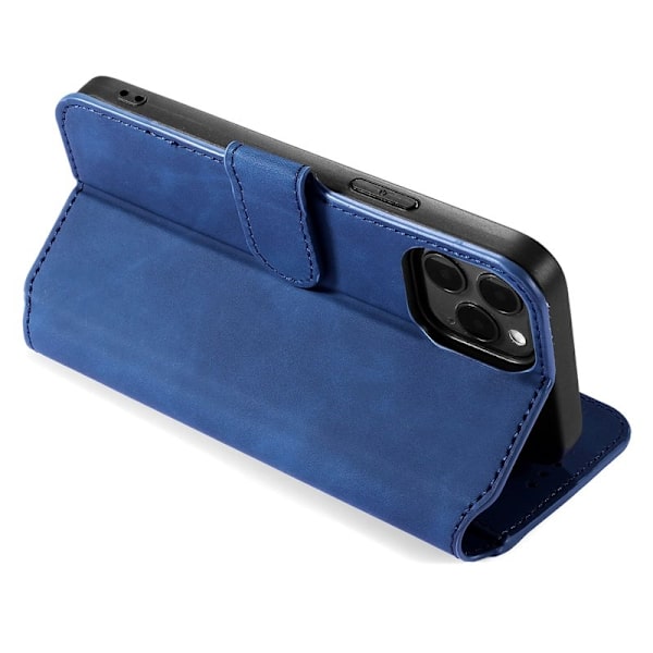 DG.MING Stand iPhone 13 Pro Konstläder Plånboksfodral Retro Blå