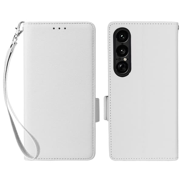 Sony Xperia 1 VII Plånboksfodral Litchi Texture Med Rem - Vit Vit