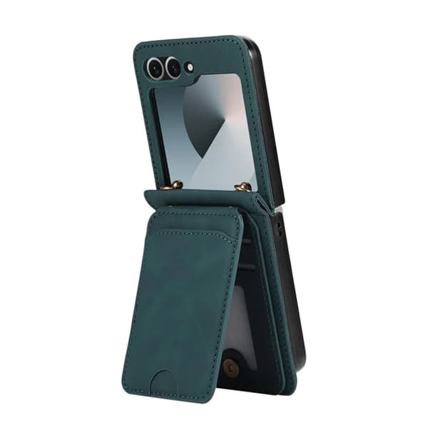 Galaxy Z Flip 7 Plånboksfodral Kickstand med Axelrem - Grön Grön
