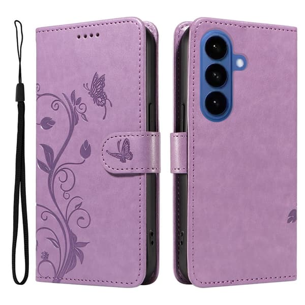 Plånboksfodral för Samsung Galaxy S26 Plus Konstläder Blommönster - Ljuslila