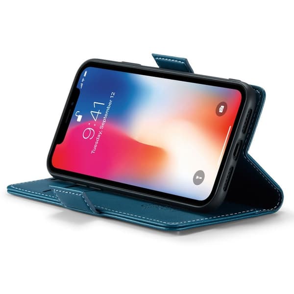 CASEME RFID-Skydd Plånboksfodral Konstläder för iPhone XS - Blå