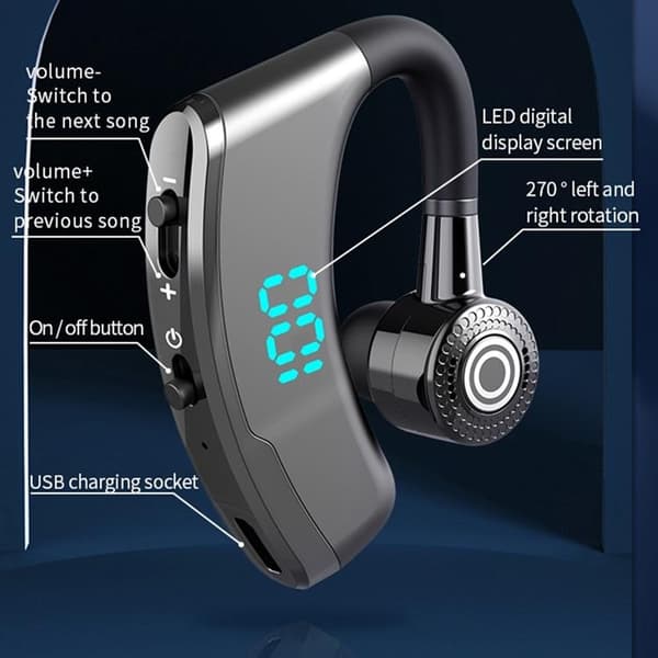 Single In-Ear Hörlur Bluetooth Med Display V9S Svart