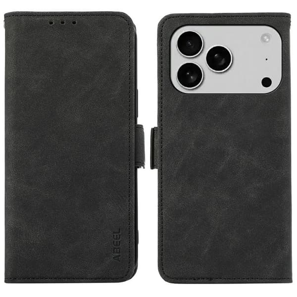 ABEEL Mobilskal till iPhone 17 Pro KonstLäder Folio Ställ Svart