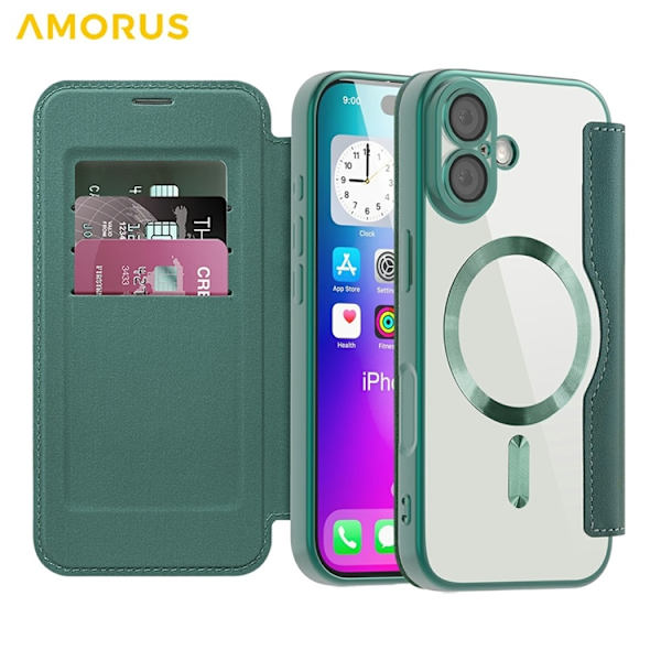 AMORUS iPhone 17 Plånboksfodral MagSafe RFID-Skydd - Grön Grön