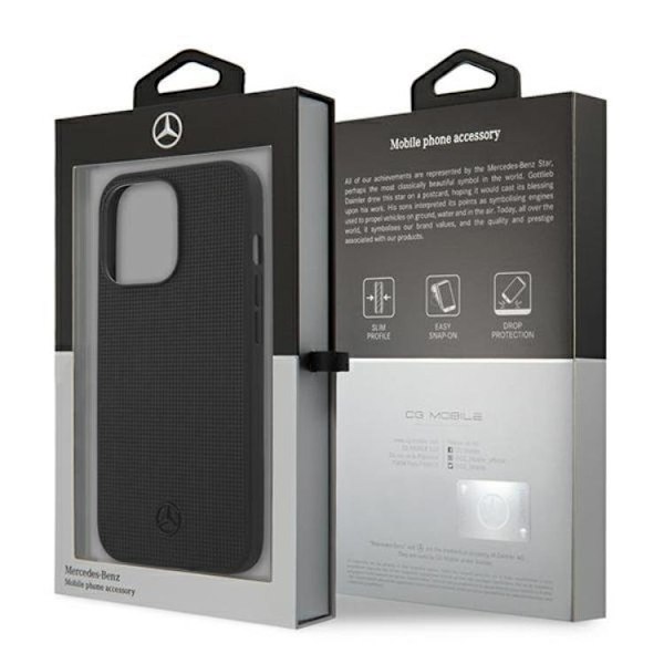 Mercedes iPhone 13 Pro Skal Läder Meshed Metal Logo - Svart Svart
