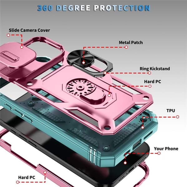 Mobilskal till iPhone 17 Slide Camshield Kickstand - Rosa/Grön Rosa