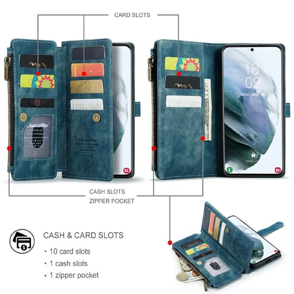 CASEME Konstläder Plånboksfodral för Samsung Galaxy S21 4G/5G - Blå