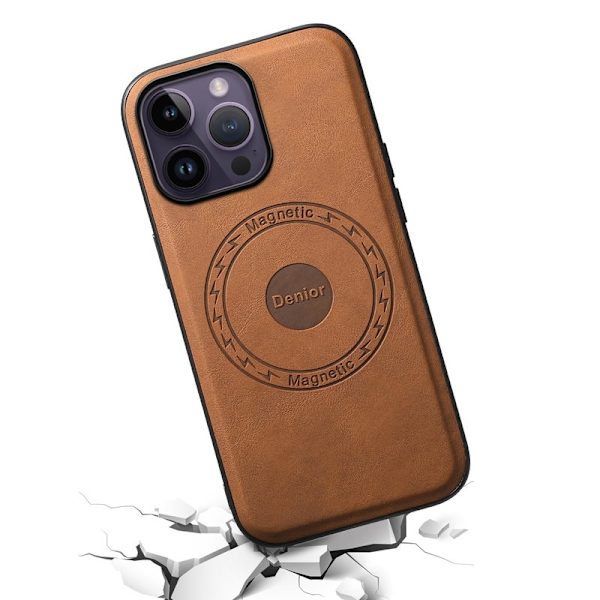 DENIOR A11 Mobilskal till iPhone 14 Pro Retro PU+PC+TPU Chockresistent - Brun