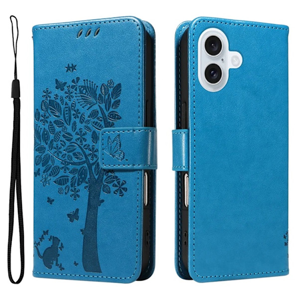 iPhone 17 Konstläder Plånboksfodral Tree Pattern - Blå Blå